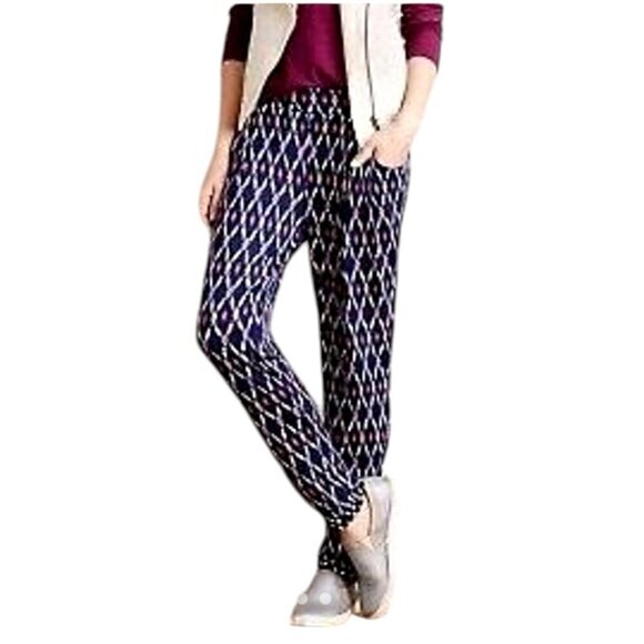 Anthropologie Lilka Pants‎ Women Medium Blue Purple Geometric Loungewear Boho - Picture 1 of 11